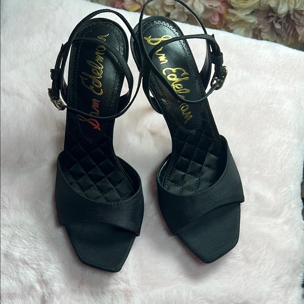 Sam Edelman Black Heels with Ankle Strap and Geometric Toe B26